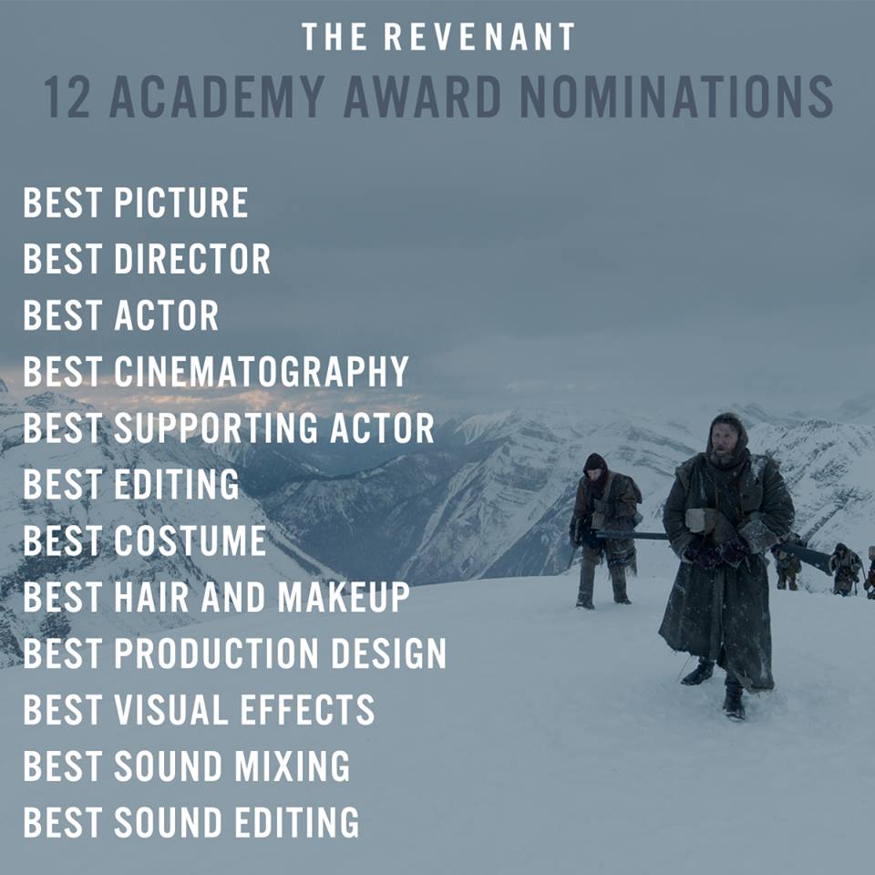 The Revenant, List der Nominierungen für den Oscar 2016, Foto (c) The Revenant auf fb