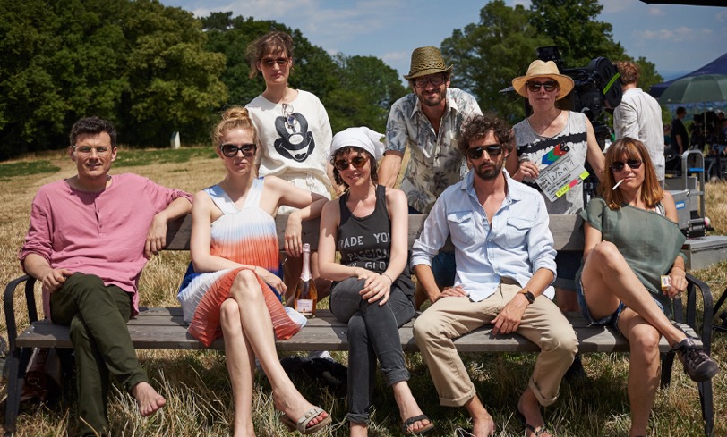 Auf dem Foto von links nach rechts: Manuel Rubey, Pheline Roggan, Marie Kreutzer (Regie), Marcel Mohab, Pia Hierzegger, Vicky Krieps, Andreas Kiendl, Leena Koppe (Kamera)  © Juhani Zebra / Thimfilm 