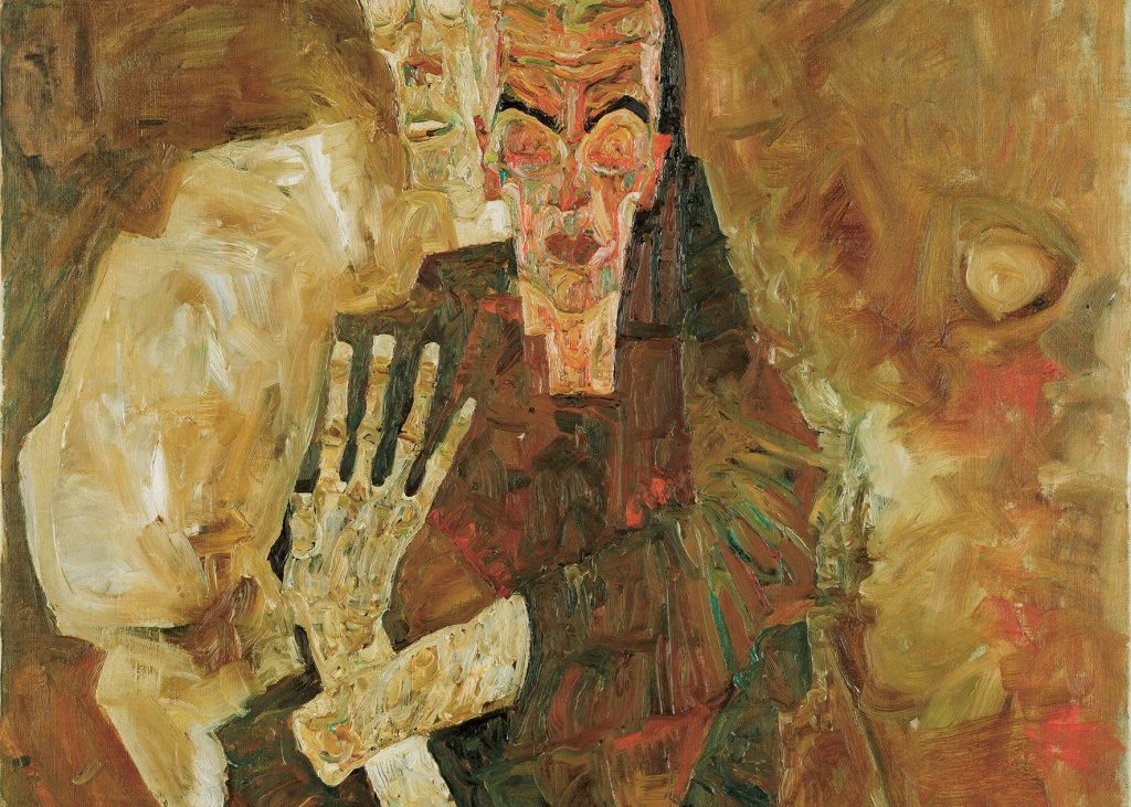 Egon Schiele, Selbstseher II (Tod und Mann), 1911, © Leopold Museum, Wien, Öl auf Leinwand, 80,5 × 80 cm Egon Schiele, Selbstseher II (Tod und Mann), 1911, © Leopold Museum, Wien, Öl auf Leinwand, 80,5 × 80 cm