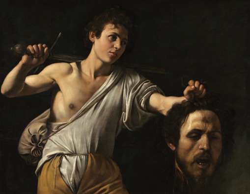 Michelangelo Merisi da Caravaggio (Mailand 1571–1610 Porto Ercole), David mit dem Haupt des Goliath, um 1600/01, Pappelholz, 90,5 × 116 cm, Wien, Kunsthistorisches Museum © KHM-Museumsverband